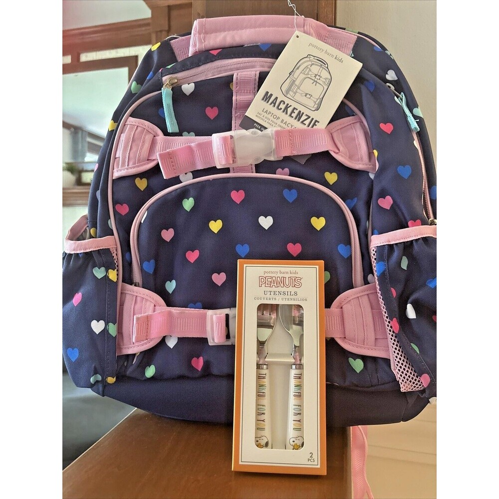 School Pottery barn Snoopy LARGE Backpack +UTENSILS Travel girl Heart Gift 🌈